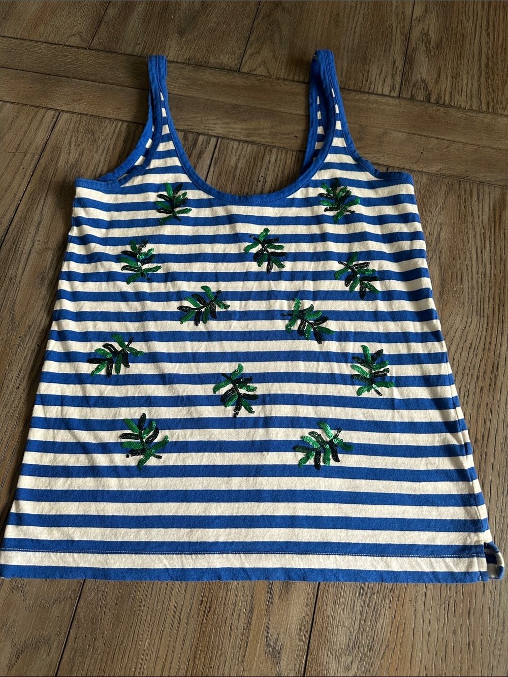 J. Crew Sequin Palm Leaf Striped Scoop Neck Tank Top - Size XS